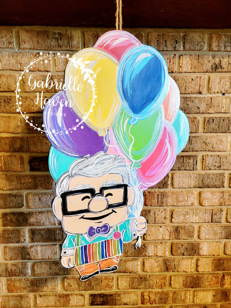 Pixar UP Door Hanger, Disney Door Hanger, Balloons Door Sign, Welcome Sign, Birthday Door Sign, Carl Frederickson