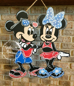 Patriotic Door Hanger, Mickey and Minnie