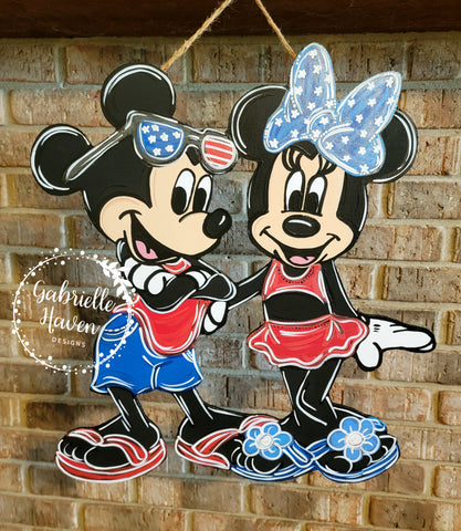 Patriotic Door Hanger, Mickey and Minnie