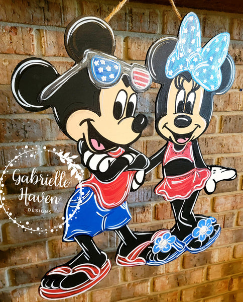 Patriotic Door Hanger, Mickey and Minnie