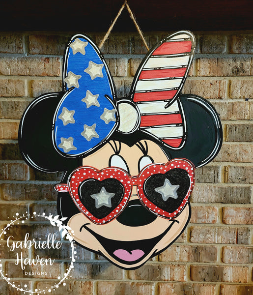 Minnie Mouse Door Hanger, Disney Door Hanger, Patriotic Door Hanger