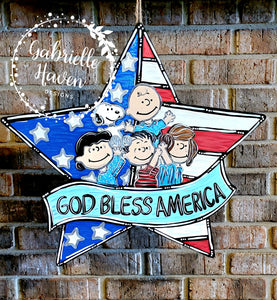 Snoopy door hanger, patriotic door hanger, peanuts door hanger, yard art