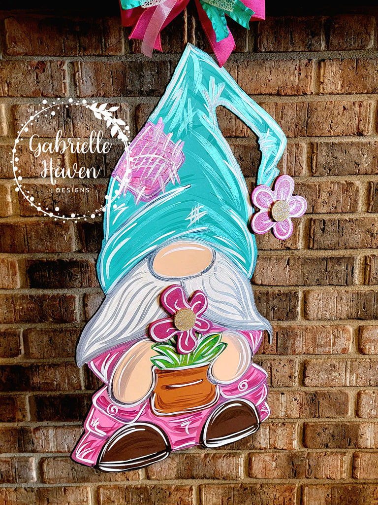 3D Flower Gnome, Handmade, hand painted, custom door hanger, custom door  sign, custom door décor, custom welcome sign, custom porch sign, wood door  sign, wood door hanger, wood wreath sign, wood porch