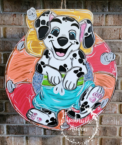 101 Dalmatians Door Hanger, Summer Door Hanger, Welcome Sign, Disney Door Hanger, Pool Sign, Disney Yard Art, Door Wreath