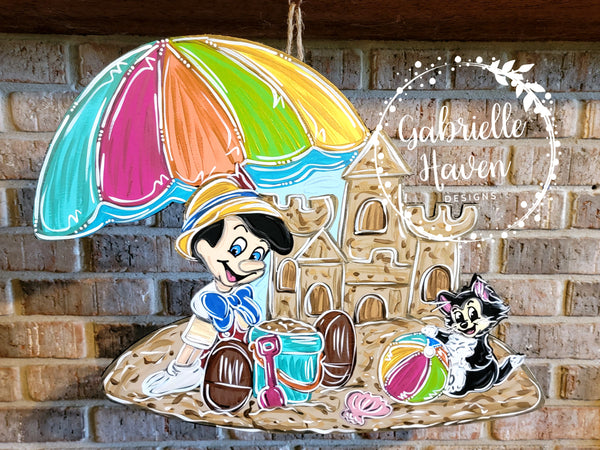 Pinocchio Door Hanger, Figaro Door Hanger, Disney Door Hanger, Summer Door Hanger, Beach Door Hanger