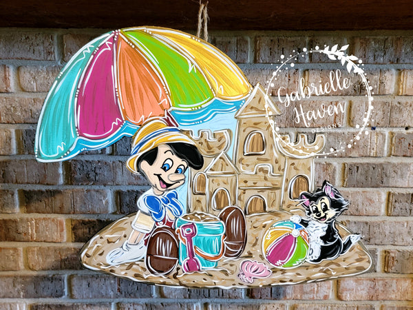 Pinocchio Door Hanger, Figaro Door Hanger, Disney Door Hanger, Summer Door Hanger, Beach Door Hanger