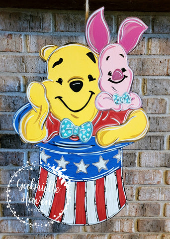 Winnie the Pooh Door Hanger, Piglet Door Hanger, Patriotic Door Hanger, Disney Door Hanger, Welcome Sign, Red White Blue Decor, Independence Day Door Hanger