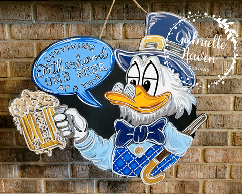 Scrooge Door Hanger, Disney Door Hanger, Surviving Fatherhood One Beer at a Time, Father's Day Gift, Christmas Gift for Dad