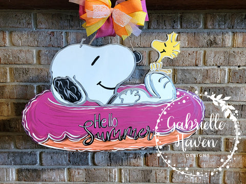 Summer Door Hanger, Snoopy Door Hanger, Summer Wreath Sign, Hello Summer