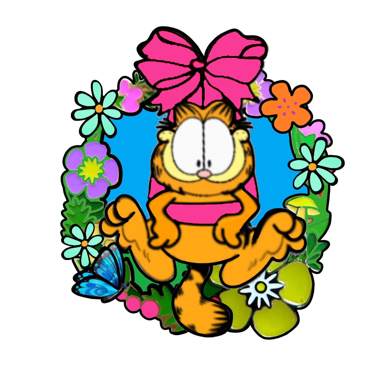 Garfield in a Bow Flower Wreath