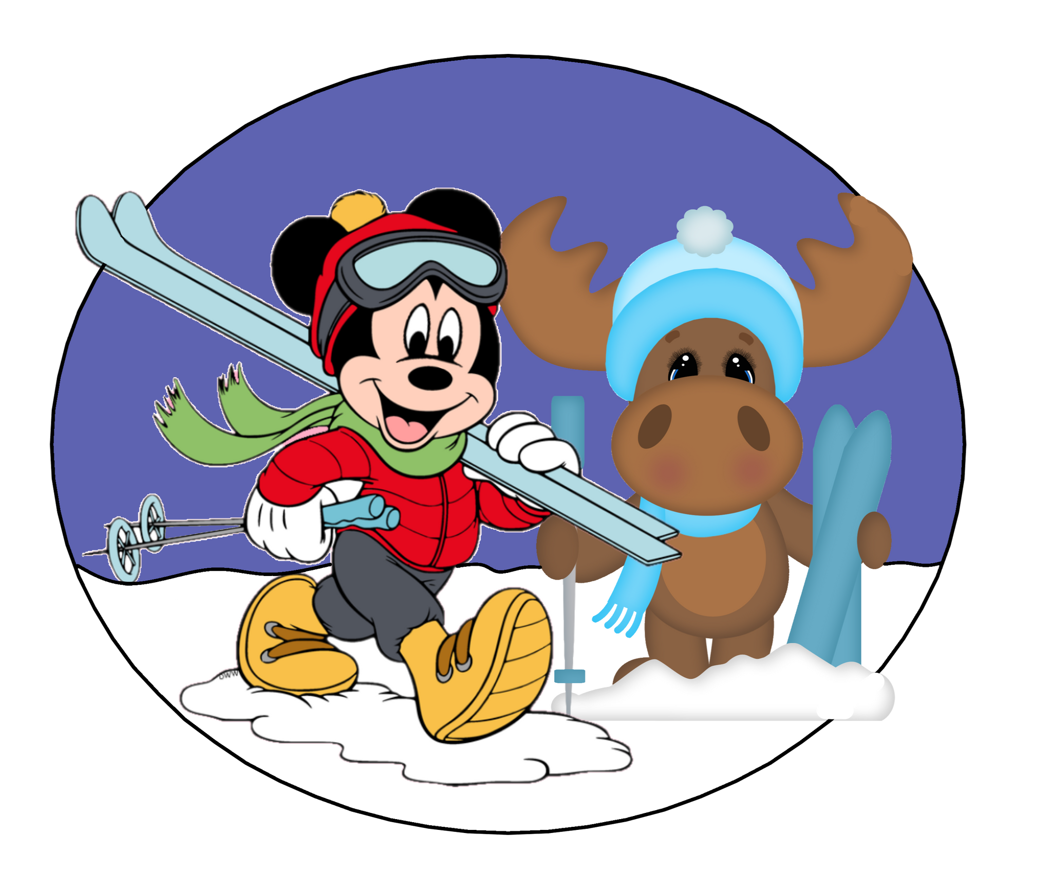 Winter Mickey Mouse and Moose Skiing