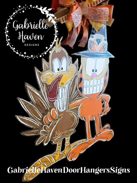 Garfield Door Hanger, Garfield Thanksgiving, Garfield and Turkey, Thanksgiving Door Hanger, Turkey Door Hanger