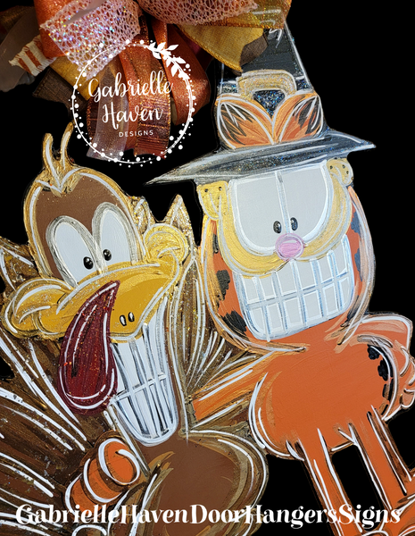 Garfield Door Hanger, Garfield Thanksgiving, Garfield and Turkey, Thanksgiving Door Hanger, Turkey Door Hanger