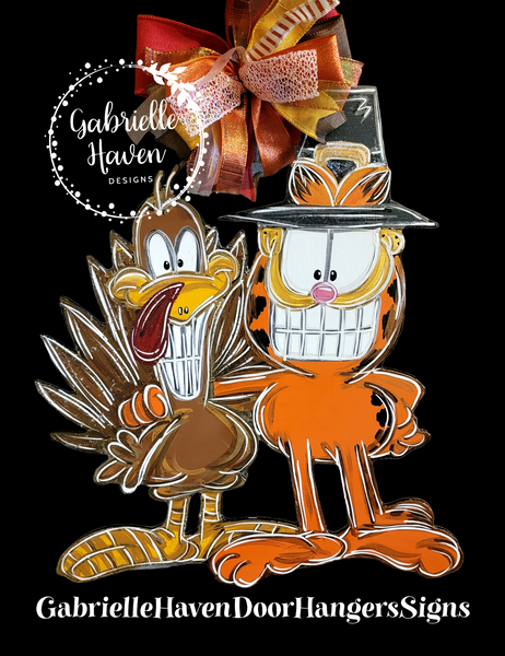 Garfield Door Hanger, Garfield Thanksgiving, Garfield and Turkey, Thanksgiving Door Hanger, Turkey Door Hanger