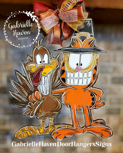 Garfield Door Hanger, Garfield Thanksgiving, Garfield and Turkey, Thanksgiving Door Hanger, Turkey Door Hanger