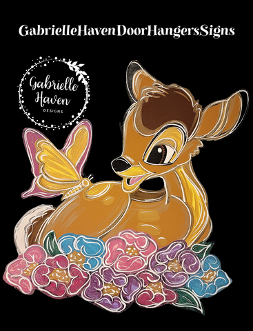 Bambi With Butterfly & Flowers