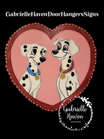 101 Dalmatians Ruffle Heart, Pongo & Perdita --- PINK HEART WITH RED BORDER