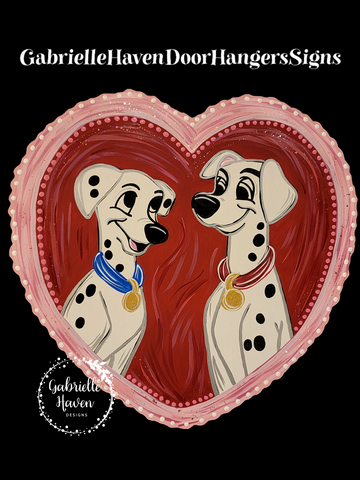 101 Dalmatians Ruffle Heart, Pongo & Perdita --- RED HEART WITH PINK BORDER