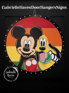 Mickey & Pluto Striped Round