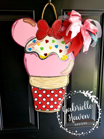 Minnie Inspired Cupcake Ice Cream Door Hanger or Sign