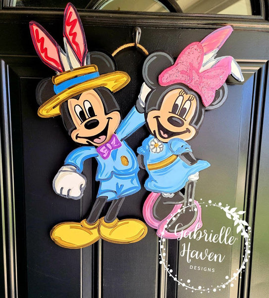 Easter Door Hanger Sign, Mickey Minnie Easter Sign Decor, Spring Door Hanger Sign