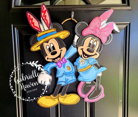 Easter Door Hanger Sign, Mickey Minnie Easter Sign Decor, Spring Door Hanger Sign