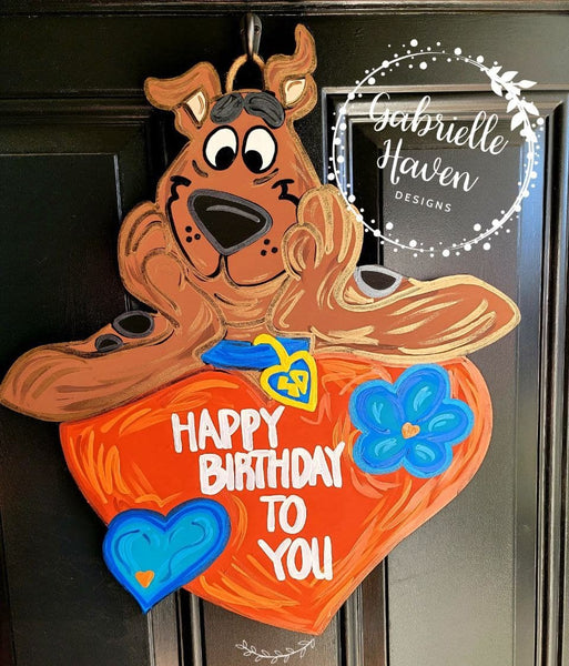 Scooby Door Hanger, Happy Birthday Door Hanger Sign, Heart Door Hanger, Dog Door Hanger