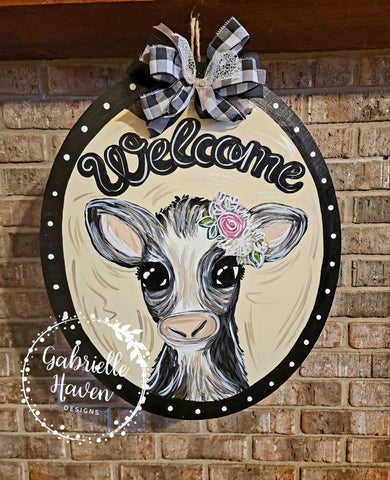 Farmhouse, Rustic Cow Welcome Door Hanger or Sign