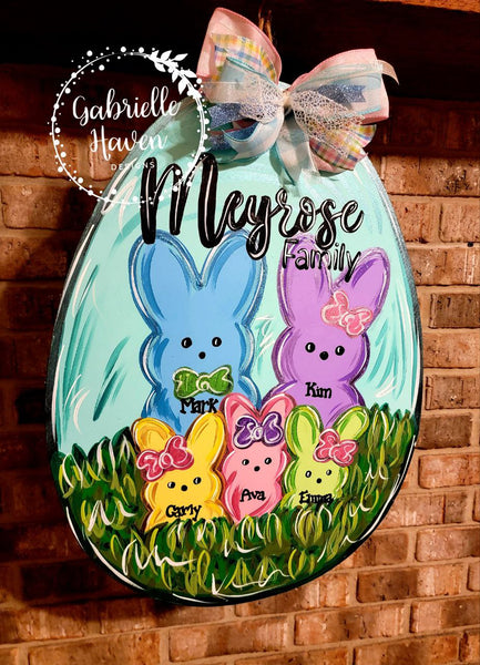 Peeps Door Hanger, Spring Door Hanger, Easter Door Hanger, Personalized Family Sign