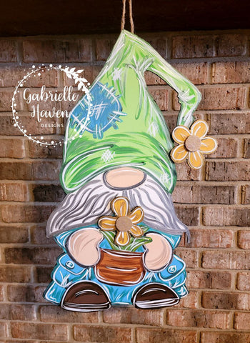 Gnome with 3D Flowers, Green & Blue