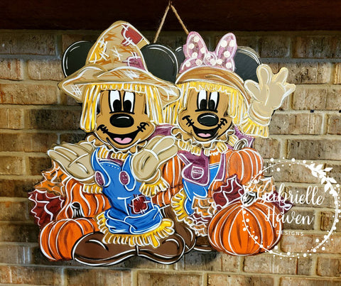 Scarecrow Door Hanger, Disney Door Hanger, Fall Door Hanger, Mickey Minnie Door Hanger