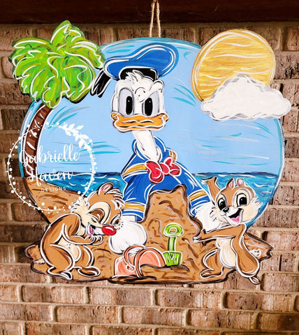 Donald Duck Chip n Dale Door Hanger, Summer Door Hanger, Beach Door Hanger, Disney Door Sign, Disney Door Hanger