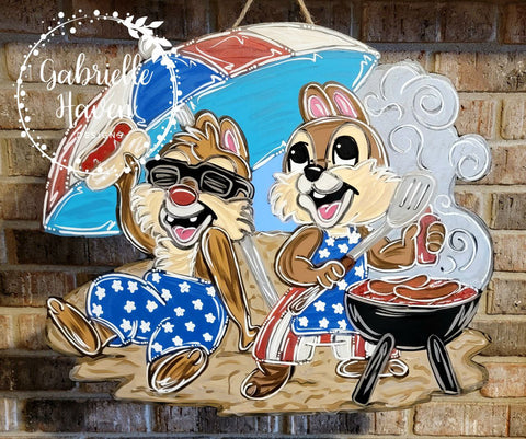 Chip and Dale Sign, Chip and Dale Door Hanger, Patriotic Door Hanger, Patriotic Disney, Disney Door Hanger, Summer Door Hanger