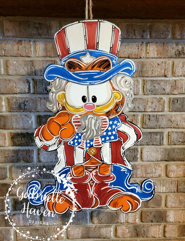 Garfield, Garfield Door Hanger, Garfield Sign, Uncle Sam, Patriotic Door Hanger, Summer Door Hanger