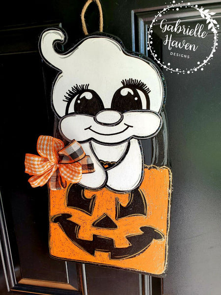 Halloween Door Hanger, Ghost Door Hanger, Trick or Treat Sign, Halloween Door Sign, Halloween Wreath