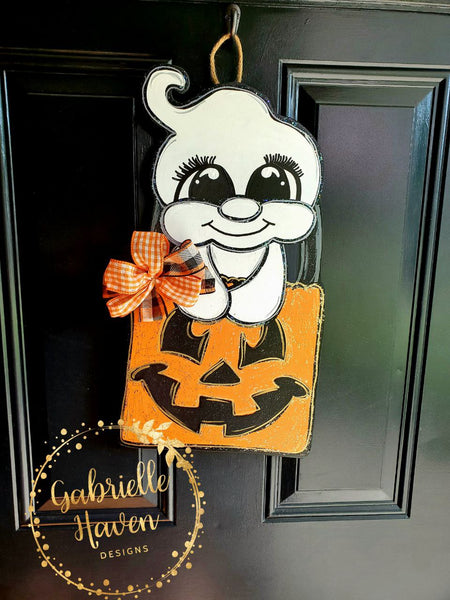 Halloween Door Hanger, Ghost Door Hanger, Trick or Treat Sign, Halloween Door Sign, Halloween Wreath