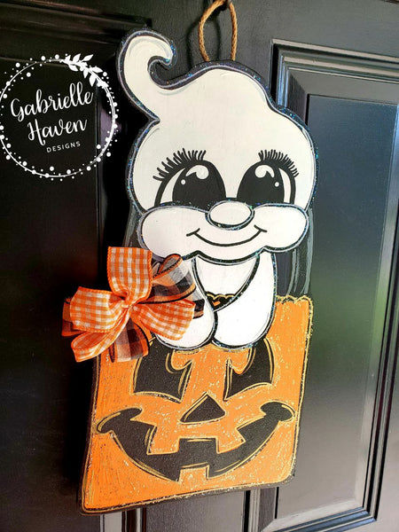 Halloween Door Hanger, Ghost Door Hanger, Trick or Treat Sign, Halloween Door Sign, Halloween Wreath