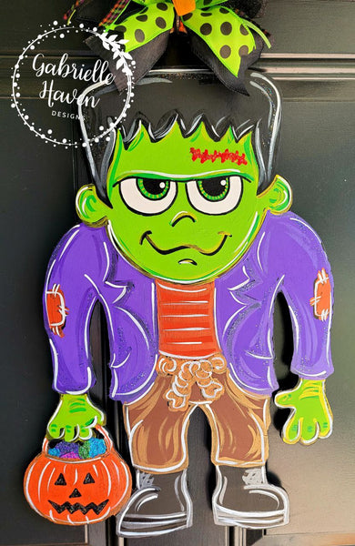 Frankenstein Door Hanger, Halloween Door Hanger, Frankenstein Yard Sign, Halloween Yard Art, Trick or Treat Sign