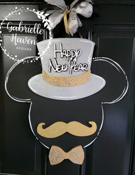 New Years Door Hanger, Happy New Year Sign, Mickey New Years Door Hanger Sign