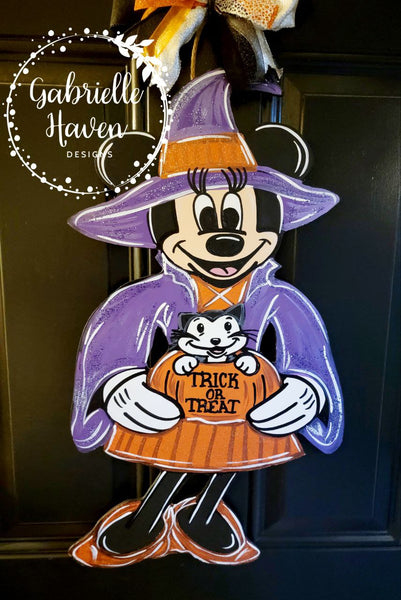 Halloween Door Hanger, Witch Door Hanger, Minnie Mouse Witch, Disney Halloween Door Sign, Trick or Treat Sign