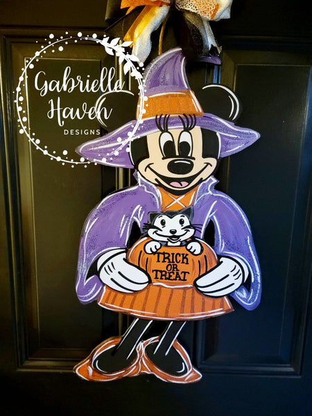 Halloween Door Hanger, Witch Door Hanger, Minnie Mouse Witch, Disney Halloween Door Sign, Trick or Treat Sign