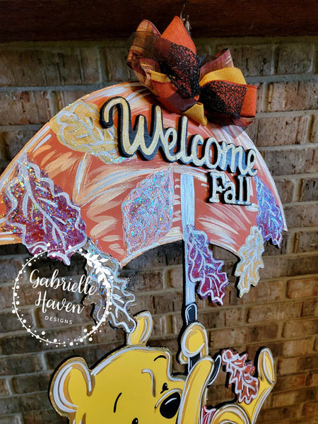 Fall Door Hanger, Winnie the Pooh Door Hanger Sign, Welcome Fall Door Sign