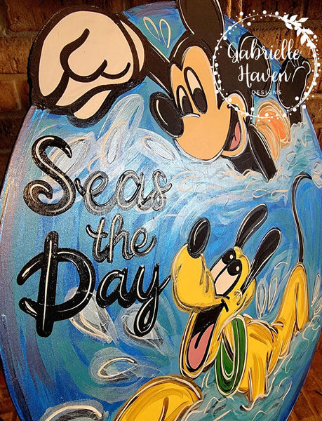 Seas the Day Door Sign, Mickey Pluto Summer Door Hanger Sign Decor