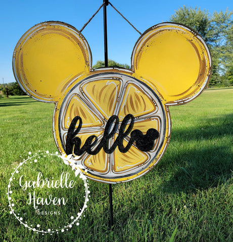 Mickey Inspired Lemon Door Hanger, Front Door Sign, 3D Hello