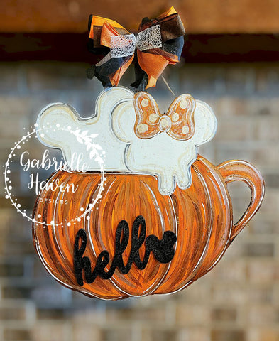 Mickey Minnie Inspired Fall Door Hanger, Front Door, Pumpkin Spice Door Decor