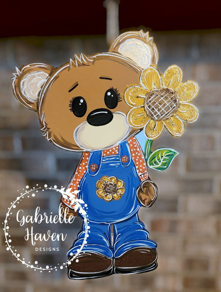 Fall Sunflower Door Hanger, Front Door Sign, Bear Door Hanger