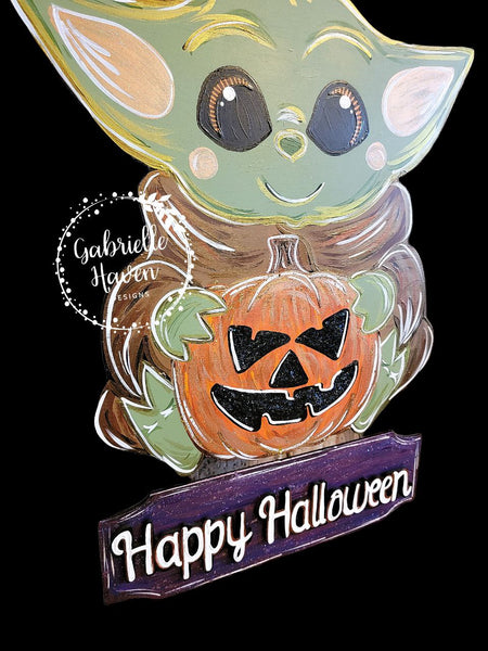 Halloween Door Hanger, Baby Yoda The Child Door Hanger, Pumpkin Door Hanger