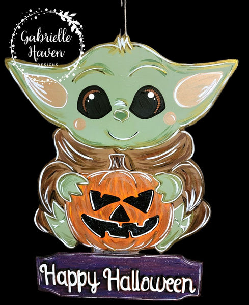 Halloween Door Hanger, Baby Yoda The Child Door Hanger, Pumpkin Door Hanger