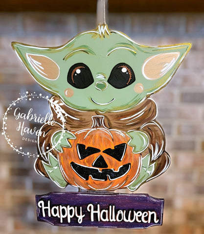 Halloween Door Hanger, Baby Yoda The Child Door Hanger, Pumpkin Door Hanger