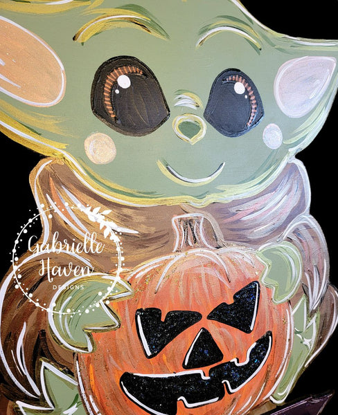 Halloween Door Hanger, Baby Yoda The Child Door Hanger, Pumpkin Door Hanger